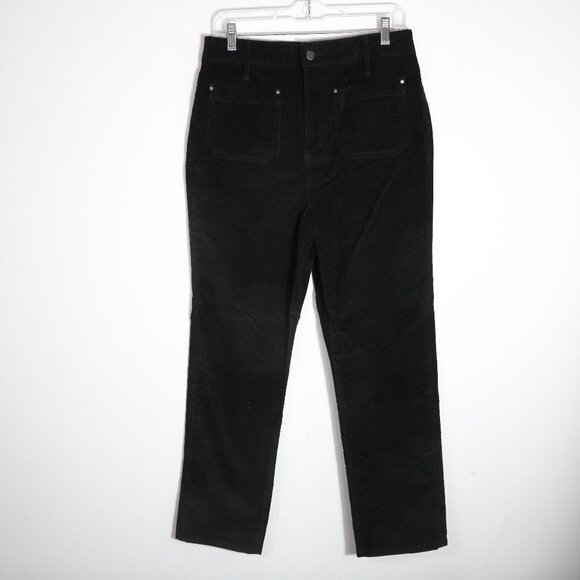 Boden Straight Leg Corduroy Jeans Womens 8 Black Patch Pockets Ankle High Rise - Picture 1 of 7